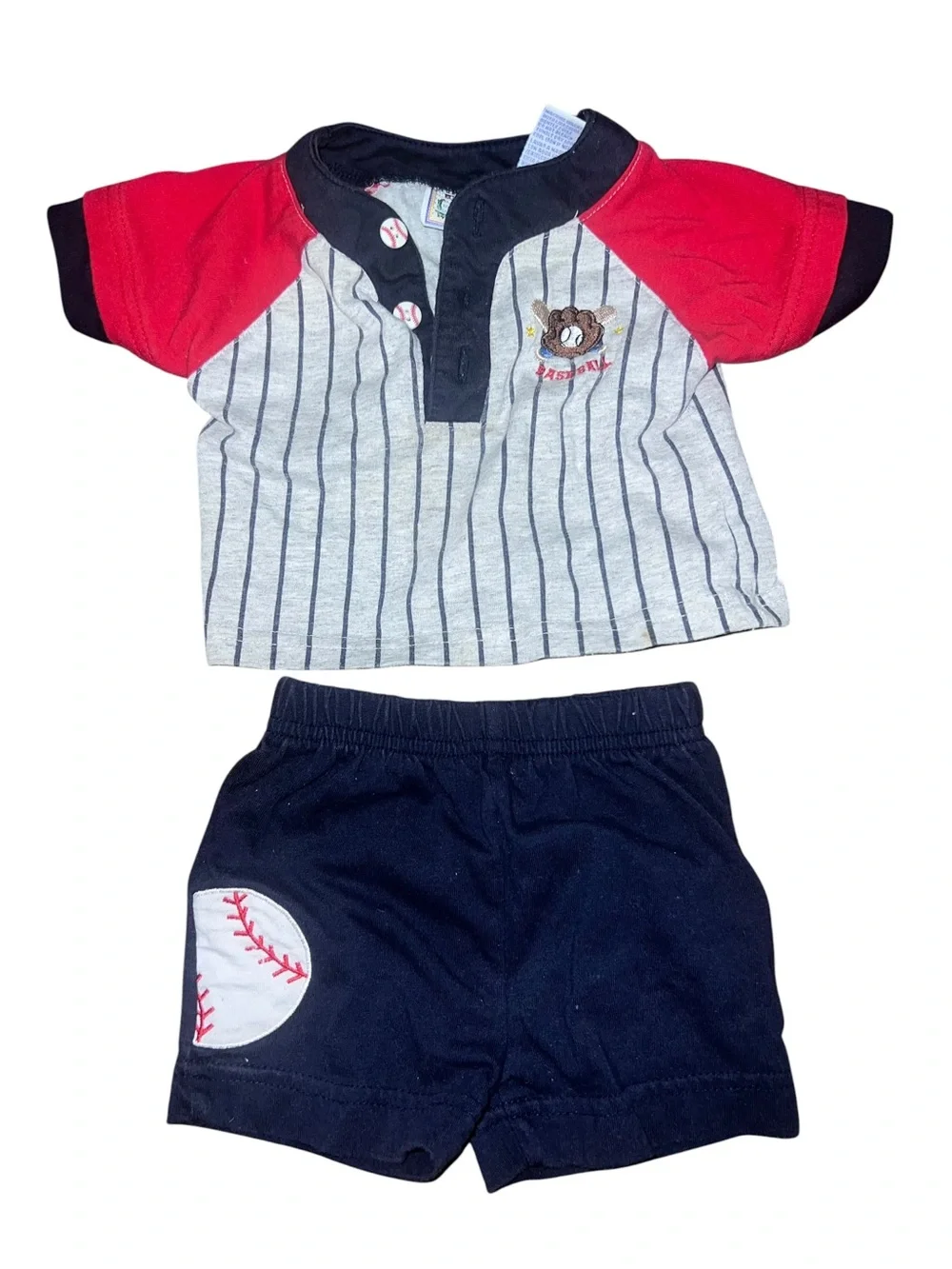 Baby Navy Gray Red Baseball Embroidered Two Piece set